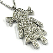Load image into Gallery viewer, 18k white gold necklace, baby, child, girl, daughter pendant diamonds rolo chain.