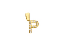 Load image into Gallery viewer, 18K YELLOW GOLD SMALL 10mm 0.4" PENDANT CHARM INITIAL LETTER P & CUBIC ZIRCONIA.