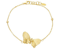 Load image into Gallery viewer, SOLID 18K YELLOW GOLD BRACELET WITH FINELY WORKED 22mm BUTTERFLY, ROLO CHAIN.