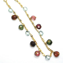 Load image into Gallery viewer, 18k yellow gold mariner oval bracelet, pendant drop aquamarine and tourmaline.