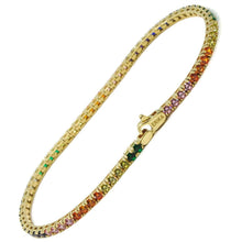 Load image into Gallery viewer, SOLID 18K YELLOW GOLD TENNIS BRACELET, MULTI COLOR, RAINBOW CUBIC ZIRCONIA, 7".