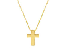 Load image into Gallery viewer, 18k yellow gold yellow gold necklace with rolo cable chain and squared Cross.