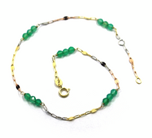 Load image into Gallery viewer, 18K YELLOW ROSE WHITE GOLD ANKLET 9.8" 25cm FACETED GREEN CHALCEDONY DIAM. 3mm.