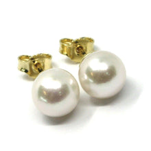 Load image into Gallery viewer, SOLID 18K YELLOW GOLD STUDS EARRINGS, SALTWATER AKOYA PEARLS, DIAMETER 8/8.5 MM.