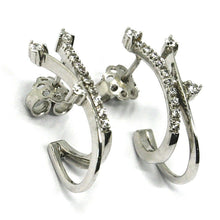 Load image into Gallery viewer, SOLID 18K WHITE GOLD PENDANT EARRINGS WITH CUBIC ZIRCONIA, DROP, DOUBLE WAVE.
