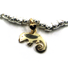Load image into Gallery viewer, 925 STERLING SILVER TUBES CUBES BRACELET, 9K YELLOW GOLD 10mm CHAMELEON PENDANT.