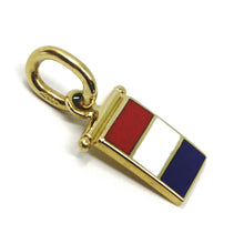 Load image into Gallery viewer, 18k yellow gold nautical glazed flag letter t pendant charm medal enamel Italy.