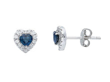 Cargar imagen en el visor de la galería, 18k white gold heart earrings, 0.55 carats sapphires & diamonds, 0.8mm length.