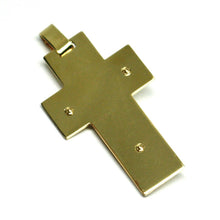 Load image into Gallery viewer, SOLID 18K YELLOW GOLD BIG 42mm FLAT CROSS, WORKED SATIN & SMOOTH WITH JESUS.