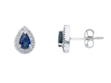 Load image into Gallery viewer, 18k white gold drop earrings, 0.55 carats sapphires & diamonds, 0.8mm length.