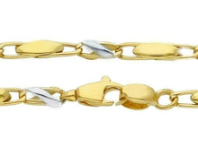 Load image into Gallery viewer, 18K YELLOW WHITE GOLD CHAIN NECKLACE ALTERNATE 2mm ROUNDED OVAL TUBE LINKS, 24".