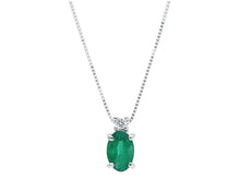 Charger l'image dans la galerie, 18k white gold necklace oval 0.4ct emerald & diamond pendant, venetian chain.
