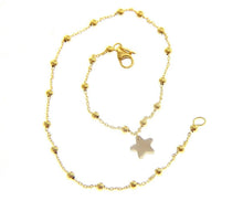 Load image into Gallery viewer, 18K YELLOW WHITE GOLD ANKLET 9.8" 25cm WITH 2mm SPHERES BALLS AND STAR PENDANT.