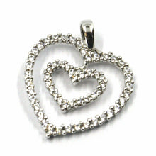 Load image into Gallery viewer, SOLID 18K WHITE GOLD PENDANT DOUBLE HEART WITH CUBIC ZIRCONIA, 18mm, 0.7 inches.