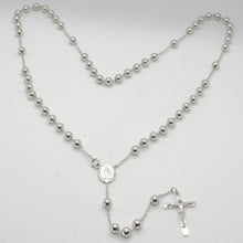 Cargar imagen en el visor de la galería, 18k white gold big rosary necklace miraculous Mary medal & Jesus cross, 23 inch..