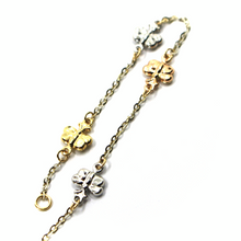 Load image into Gallery viewer, 18K YELLOW WHITE ROSE GOLD ROLO TWO TONE BRACELET, ROUNDED BUTTERFLIES 18cm 7.1".