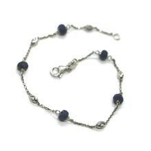 Load image into Gallery viewer, 18k white gold anklet alternate 4mm sapphire & 3mm faceted white balls 9.8" 25cm.