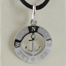 Cargar imagen en el visor de la galería, 18k white gold mini 13 mm wind rose compass charm pendant, anchor, made in Italy.