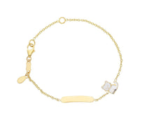 Charger l'image dans la galerie, 18k yellow gold kid child girl baby bracelet enamel cat and plate rolo chain.