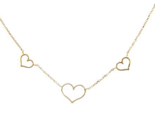 Load image into Gallery viewer, 18K ROSE GOLD SQUARE ROLO CHAIN NECKLACE, 18 INCHES, 3 HEARTS, MADE IN ITALY.