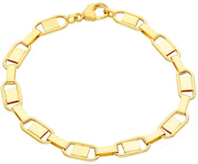 Cargar imagen en el visor de la galería, 18K YELLOW GOLD BRACELET SQUARED OVAL FLAT BIG 7mm LINKS, 8.3" 21cm ITALY MADE.