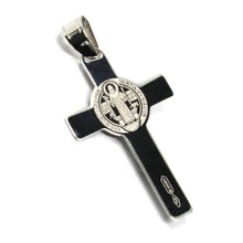 Load image into Gallery viewer, SOLID 18K WHITE GOLD FLAT CROSS WITH JESUS & SAINT BENEDICT MEDAL, 28 mm.