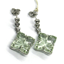 Cargar imagen en el visor de la galería, 18k white gold pendant earrings diamond heart prasiolite flower cut 32.5 carats.