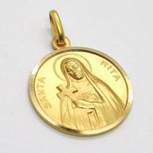 Load image into Gallery viewer, solid 18k yellow gold Holy St Saint Santa Rita round medal Italy made 15mm.