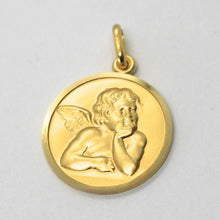Load image into Gallery viewer, solid 18k yellow gold Guardian Angel 17mm medal, pendant, very detailed.