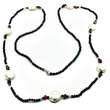 Load image into Gallery viewer, 18k white gold long 35" necklace aquamarine spinel tourmaline & pearl disc.