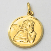 Load image into Gallery viewer, solid 18k yellow gold Guardian Angel big 19mm medal, pendant, very detailed.