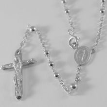 Load image into Gallery viewer, 18k white gold rosary necklace miraculous Mary medal & Jesus cross made in Italy.