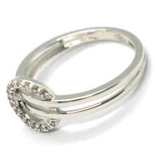 Load image into Gallery viewer, SOLID 18K WHITE GOLD DOUBLE TUBE BAND RING WITH CENTRAL CUBIC ZIRCONIA CIRCLE.