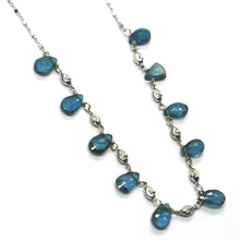 Charger l'image dans la galerie, 18K WHITE GOLD NECKLACE DROP FACETED LONDON TOPAZ ROLO CUBE CHAIN, FACETED BALLS.