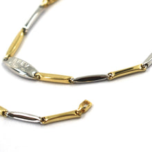 Load image into Gallery viewer, 18K YELLOW WHITE GOLD BRACELET ALTERNATE BONE 8x1.5 mm TUBE LINKS, 20.5 cm, 8.1".
