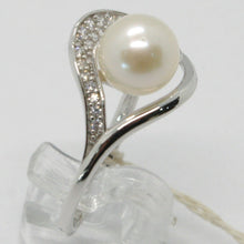Cargar imagen en el visor de la galería, 18k white gold band pearl zirconia ring ondulate, wave, spiral.