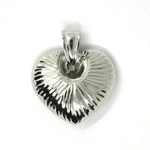 Load image into Gallery viewer, 18k white gold rounded heart pendant, rays and smooth, 1.4 cm, 0.55", two faces.
