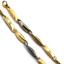 Load image into Gallery viewer, 18K YELLOW WHITE GOLD BRACELET ROUNDED ALTERNATE OVAL TUBE RECTANGULAR LINK 8.3".