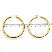 Charger l'image dans la galerie, 18K YELLOW GOLD HOOPS EARRINGS DIAMETER 50mm, TUBE 4mm STRIPED TWISTED BRAIDED.
