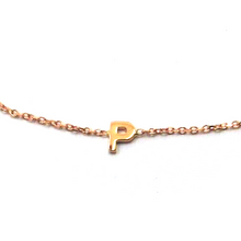 Cargar imagen en el visor de la galería, 18k rose gold rolo thin bracelet with central small 5mm letter initial P.