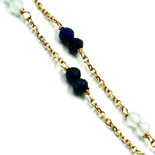 Cargar imagen en el visor de la galería, 18k yellow gold anklet 9.8" 25cm with faceted aquamarine lapis lazuli 3mm.