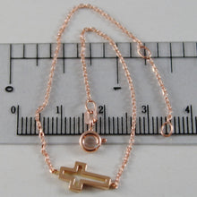 Cargar imagen en el visor de la galería, 18k rose gold thin 1 mm bracelet 7.10 inches, with mini cross, made in Italy.