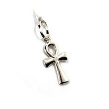 Cargar imagen en el visor de la galería, 18K WHITE GOLD, SMALL 17mm ANKH ROUNDED CROSS OF LIFE PENDANT, EXCAVATED BACK.