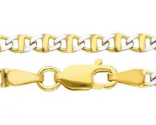 Load image into Gallery viewer, 18K YELLOW WHITE GOLD SOLID CHAIN NECKLACE 2.5mm FLAT OVAL MARINER 24" 60cm.