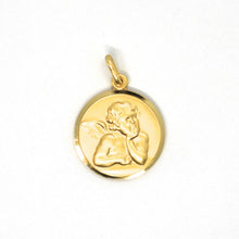 Load image into Gallery viewer, solid 18k yellow gold Guardian Angel small 11mm medal, pendant, very detailed.