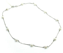 Charger l'image dans la galerie, 18k white gold necklace alternate venetian chain round white 6mm fw pearls.