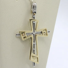 Load image into Gallery viewer, SOLID 18K WHITE YELLOW GOLD PENDANT DOUBLE CROSS, JESUS, SATIN, MADE IN ITALY.