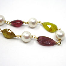 Cargar imagen en el visor de la galería, 18k yellow gold bracelet, oval green purple tourmaline, flat butterfly pendant.