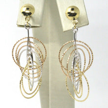 Load image into Gallery viewer, 18K YELLOW WHITE ROSE GOLD PENDANT EARRINGS MULTIPLE WORKED CIRCLES SPIRAL 4cm,.