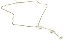 Charger l'image dans la galerie, 18k yellow gold lariat necklace rolo chain fw round white pink pearl pendant.